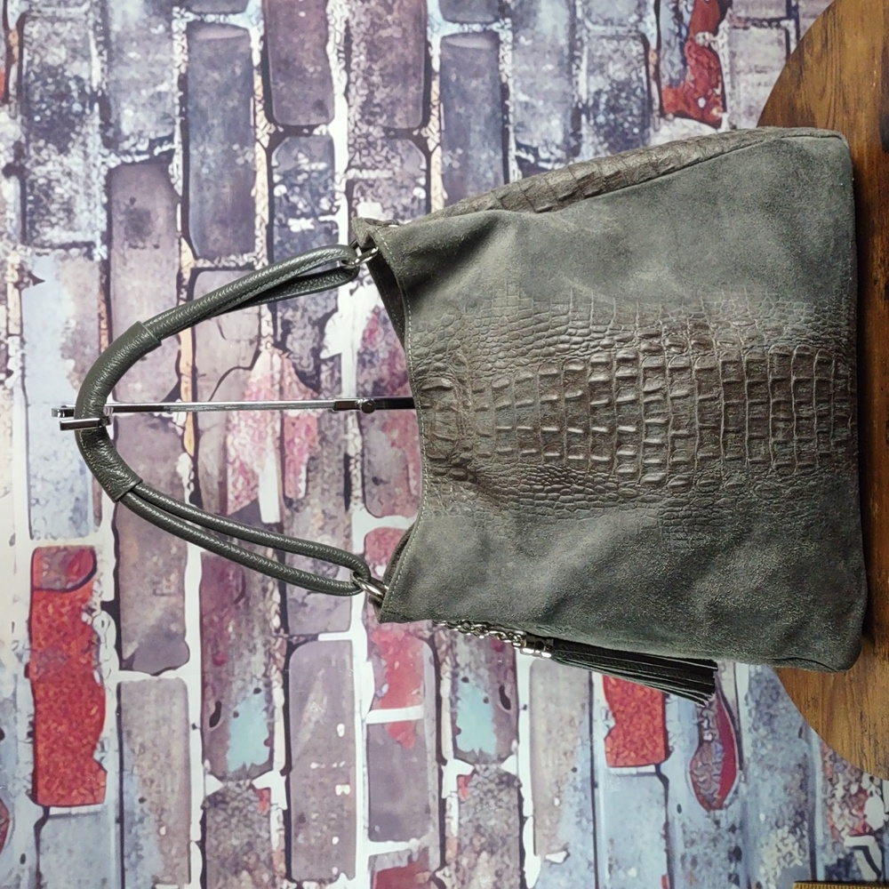 Italian Artisan Croc Embossed Leather/Suede Hobo Bag